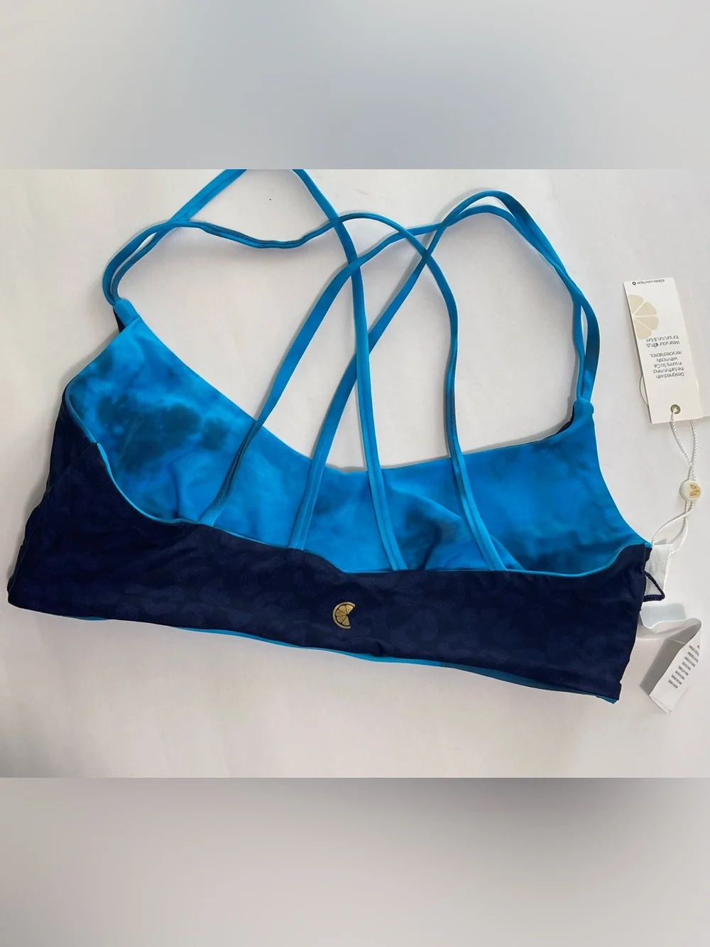 CITRUS WOMEN’S Blue Tie-Dye Strappy Bikini Top — Bralette Swim Top NWT Size S
